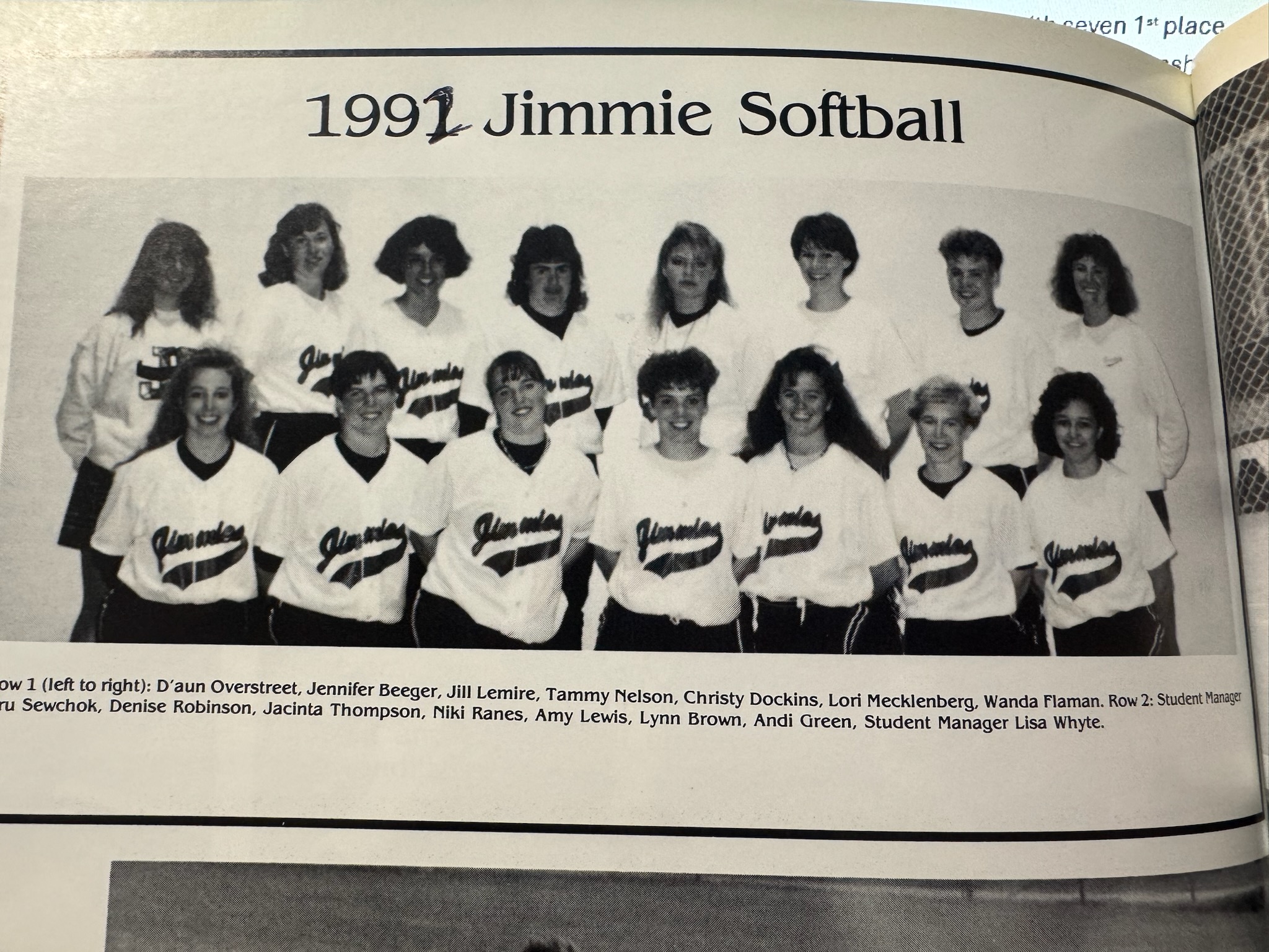 1992 Jimmie Softball Team